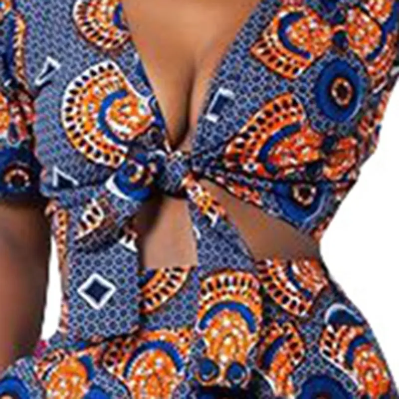 Комплект из двух предметов для женщин Boho Этническая модный принт Глубокий V