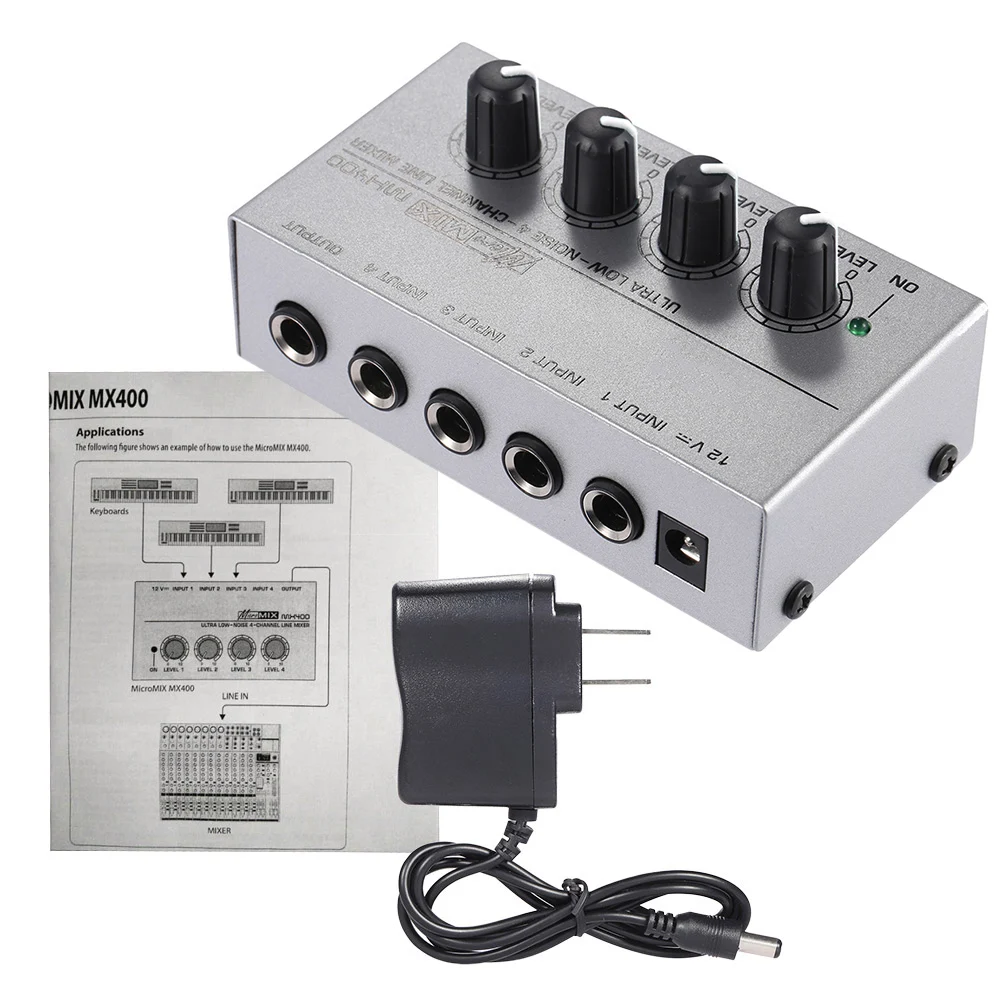 4-канальный микшер Muslady MX400 сверхкомпактный с низким уровнем шума мономикшерный