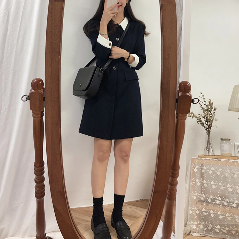 Зимние простые черные платья женское платье в стиле преппи темпераментная