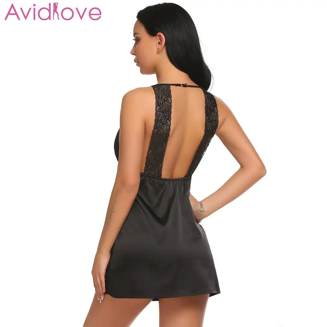 Женское атласное кружевное белье Avidlove S XL ночная рубашка с открытой спиной|Белье