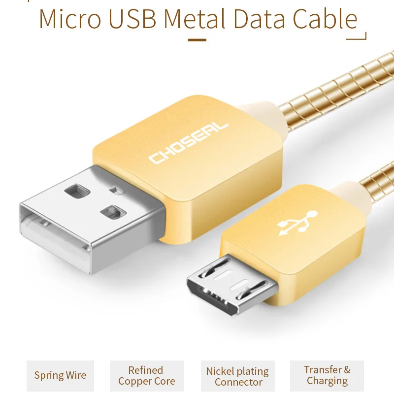 Зарядный кабель Micro USB CHOSEAL металлический плетеный шнур для быстрой синхронизации