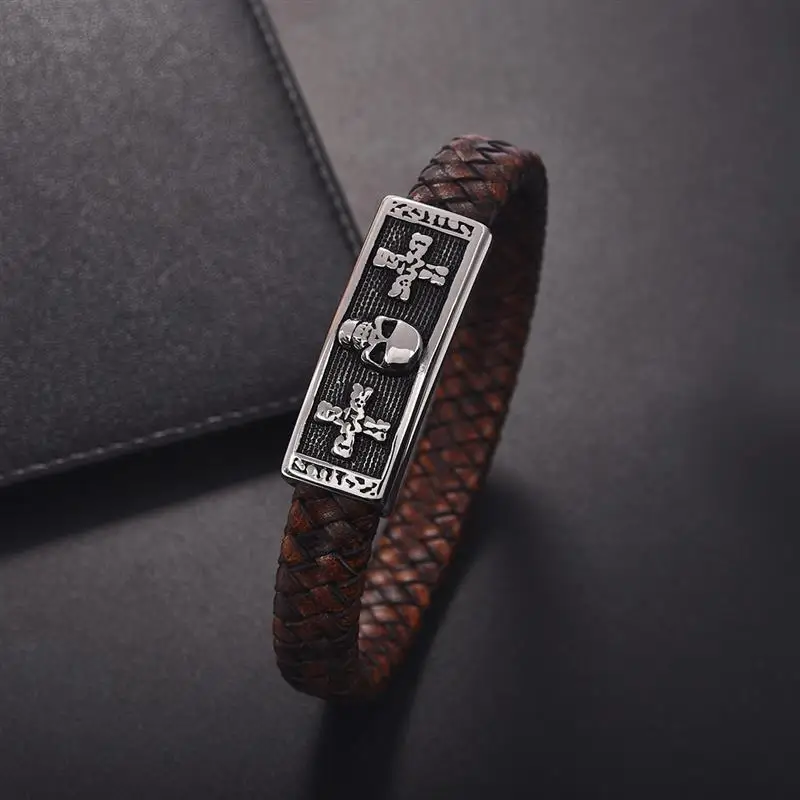 Череп бусины горка подвески из нержавеющей стали DIY ювелирный браслет кожаный