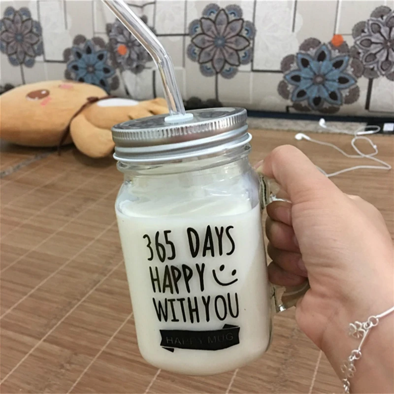 400ml stainless steel straw mug transparent mason cup with lid cock juice drink | Дом и сад