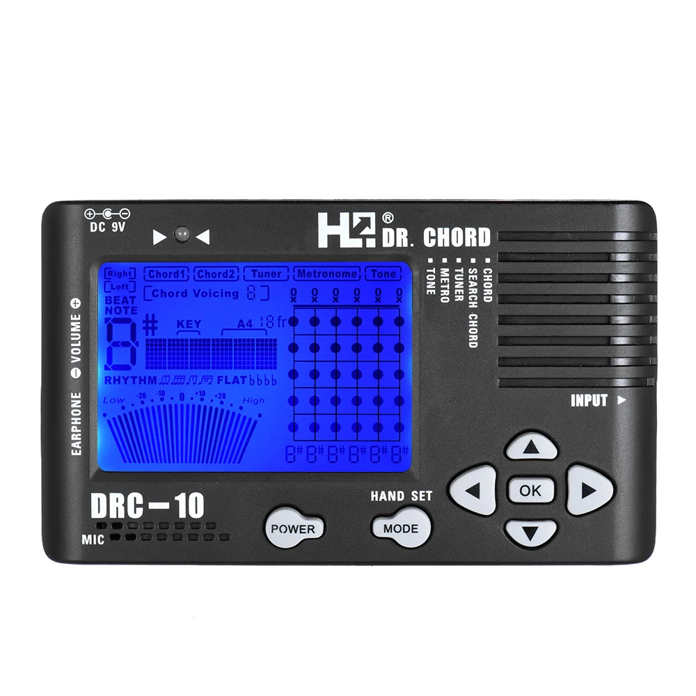 Электронный цифровой гитарный тюнер 4 в 1 хроматический метрономический