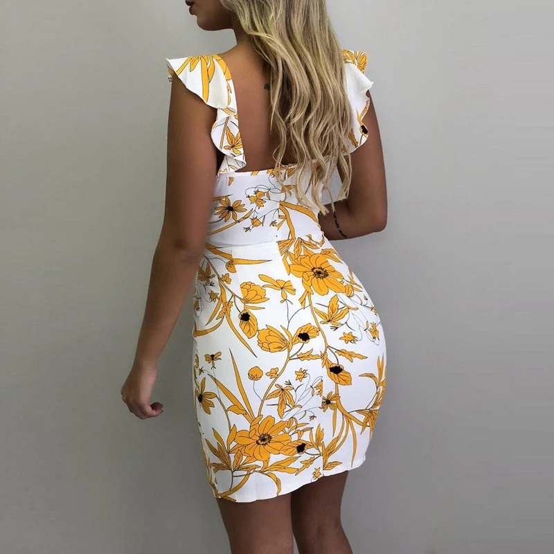 Женский летний Повседневный Сарафан с цветочным принтом без рукавов богемное