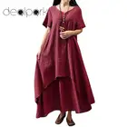 Женское винтажное платье макси, однотонное длинное платье большого размера с коротким рукавом, размеры 3XL, 4XL, 5XL, в стиле бохо, лето 2020