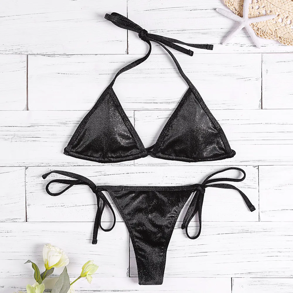 2019 Новый стильный мягкий женский пляжный комплект бикини с лямкой на шее и