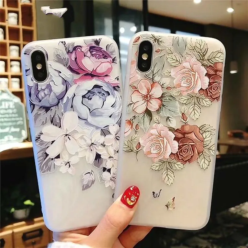Новый 3d Рельефный цветочный чехол для телефона Iphone Xs 7 X 6s 6 8 Plus мультфильм цветы