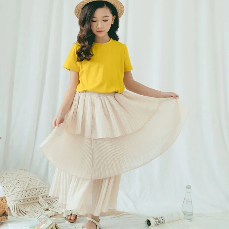 Многослойная шифоновая длинная школьная юбка для девочек летняя весенняя