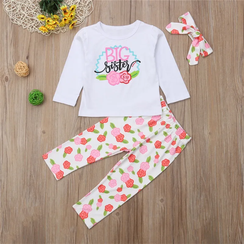 Family Matching Big baby sister Set Newborn Kid Girls Flower Romper T-shirt Pants girl clothes sets | Мать и ребенок