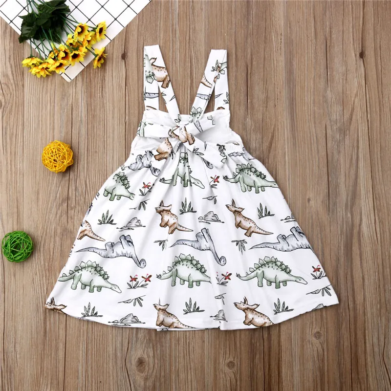 Cute Newborn Kids Baby Girl A-line Dresses Clothing Sleeveless Dinosaur Dress Princess Clothes Girls Outfits White Summer 1-4T | Детская