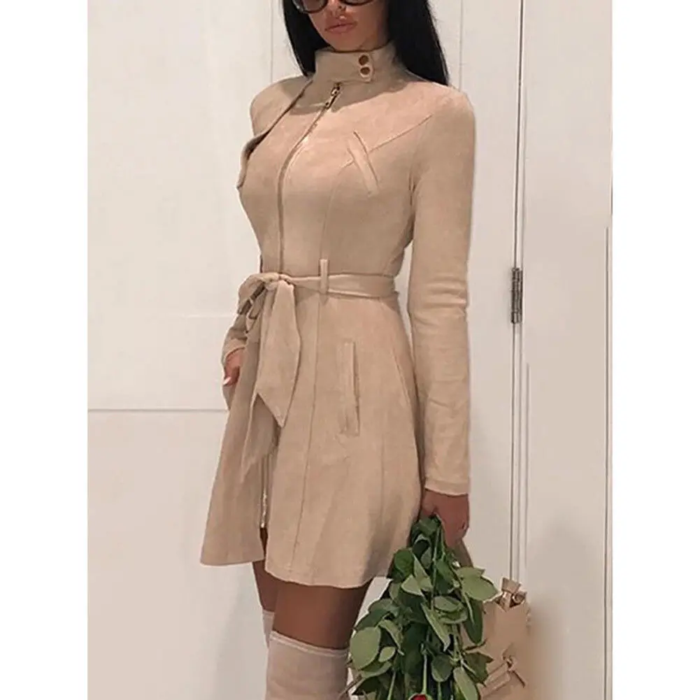 Women Ladies Outwear Casual Slim Solid Vintage Winter Dress Warm Trench Coat High Waist band Long Wool Cardigans | Женская одежда