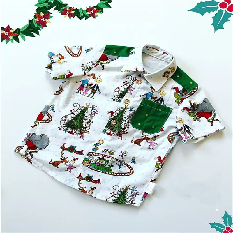 Рождественский комплект одежды для маленьких мальчиков футболка с короткими