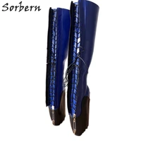 sorbern 18cm sexy ballet wedge boot women plus size custom wide calf size hoof heelless boots zip fetish blue black matte shoes
