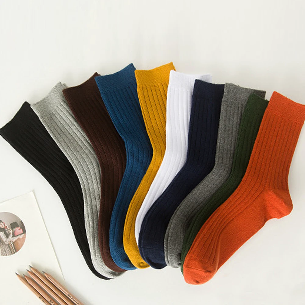 

Solid Warm Cotton Striped Funny Socks For Men Autumn Winter Thermal Elastic Long Business Dress Socks Crew Socks Keep Feet Warm