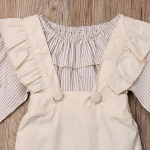 3PCS Toddler Kids Baby Girl Clothes Ruffle Tops+Bib Pants+Hat Overall Outfit Children Set | Детская одежда и обувь