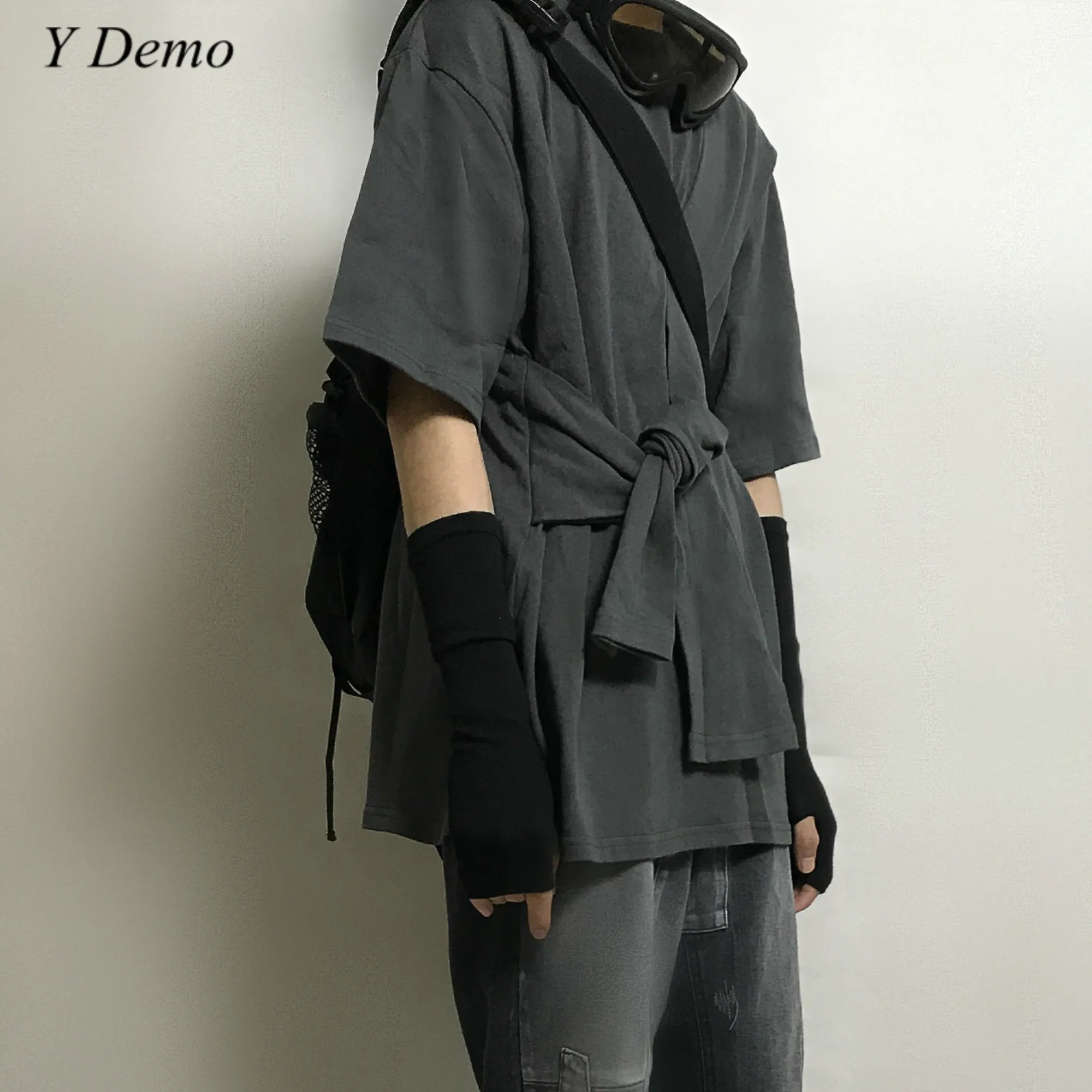 Гранж Ретро Уличная одежда с двумя рукавами Пояс Женская свободная футболка