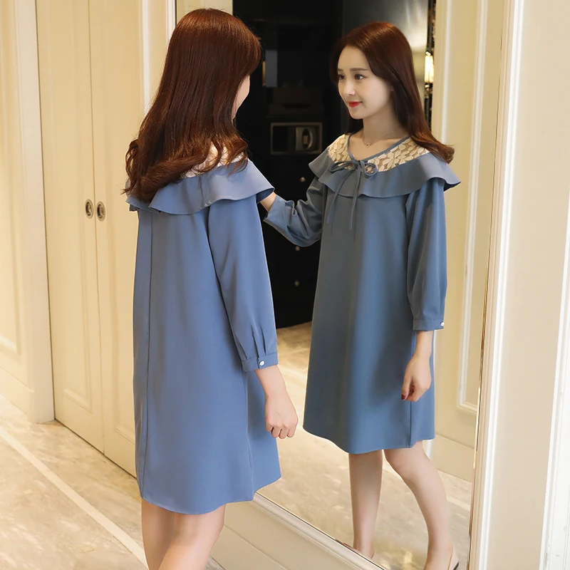 Wholesale 2020 spring new maternity fashion loose mini dress three quarter sleeve lace patchwork pregnant woman chiffon | Мать и ребенок