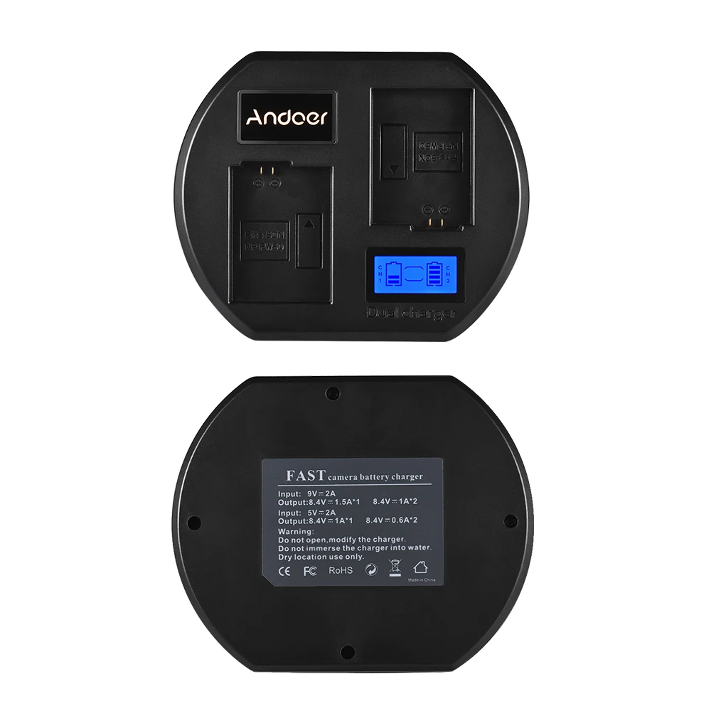 Andoer высокоскоростное Двухканальное зарядное устройство для камеры Sony NP FW50