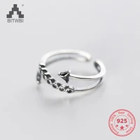korea new style 925 sterling silver simple fashion chic double layer zircon open ring jewelry for women