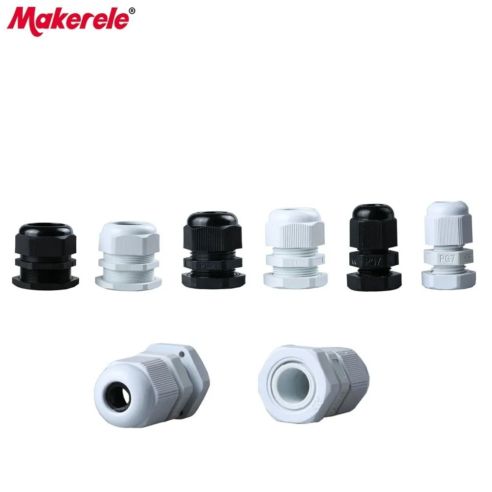 

10Pcs/lots Black/White Plastic Nylon Waterproof Cable Glands Joints IP68 Cable Connector For Cable PG7 PG9 PG11 PG13.5 PG16