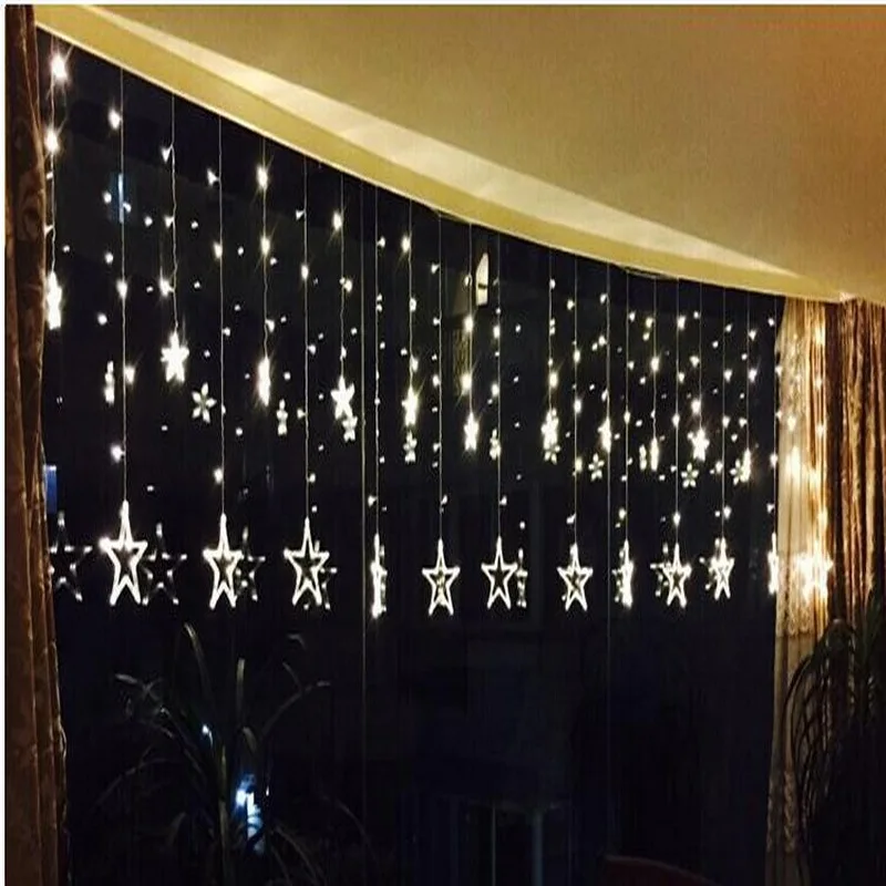 

3m Droop 0.5-0.7m Us/eu Plug Curtain Icicle Star String Lights New Year Christmas Led Lights Garden Xmas Wedding Party 110v-220v