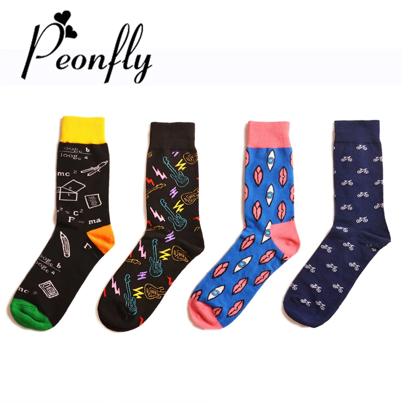 peonfly случайные ткань хлопок давно смешные носки черные цветные для мужчин новых