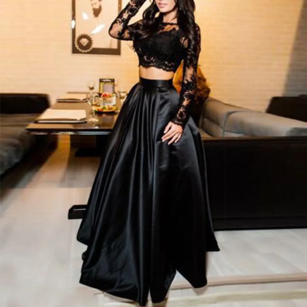Женский топ из двух предметов + юбка Летние Формальные Вечерние черные