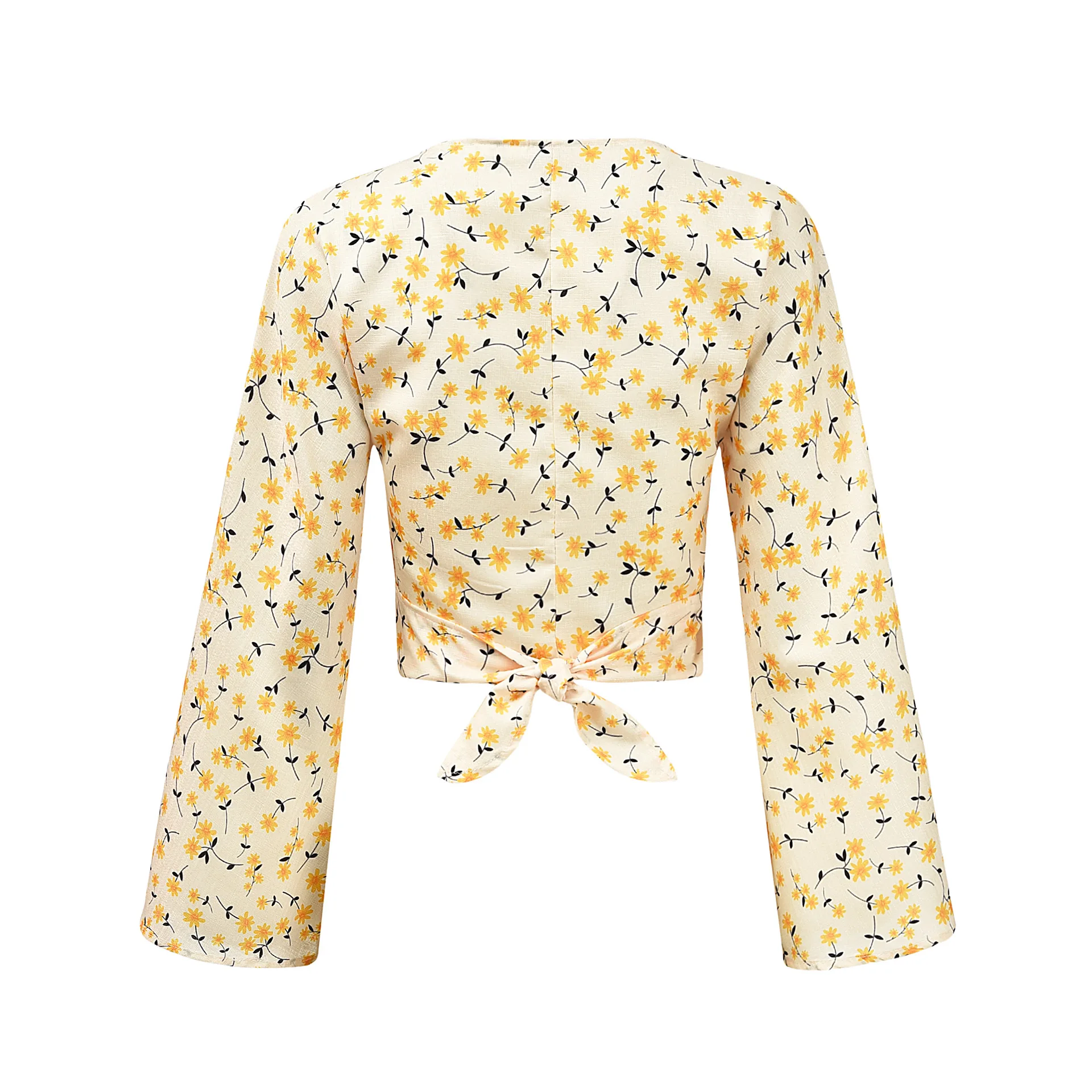 Boho Flora шифоновые блузки с принтом Топ сексуальный v образный вырез бандаж бантом