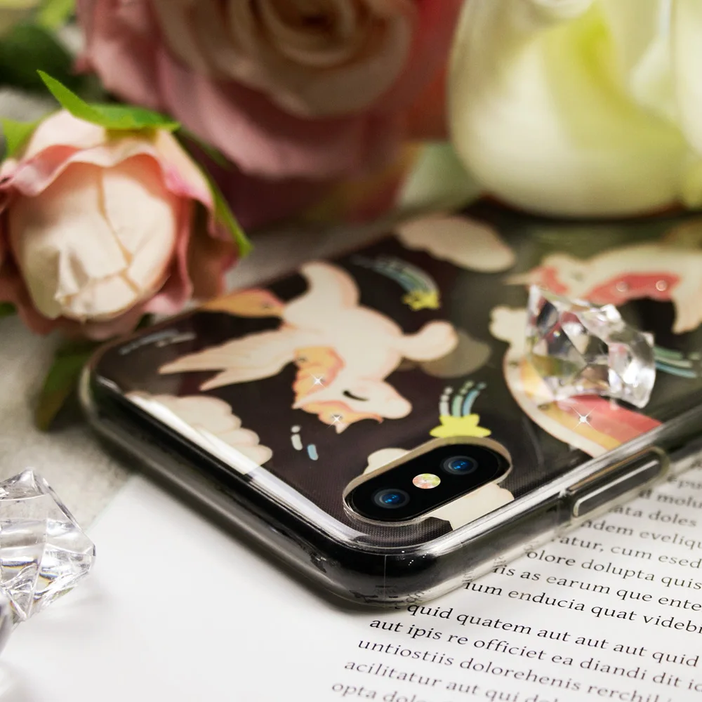 CASEIER милый телефон с единорогом чехол для iPhone X XS Чехлы мягкий со стразами 7 8 Plus Funda