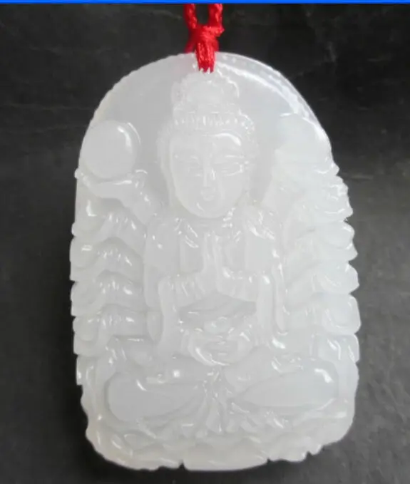 Collectable Chinese Hetian Jade White Carved Thousand-handed Guan Yin Kwan-yin Bodhisattva Exquisite Small Pendant Дом и сад