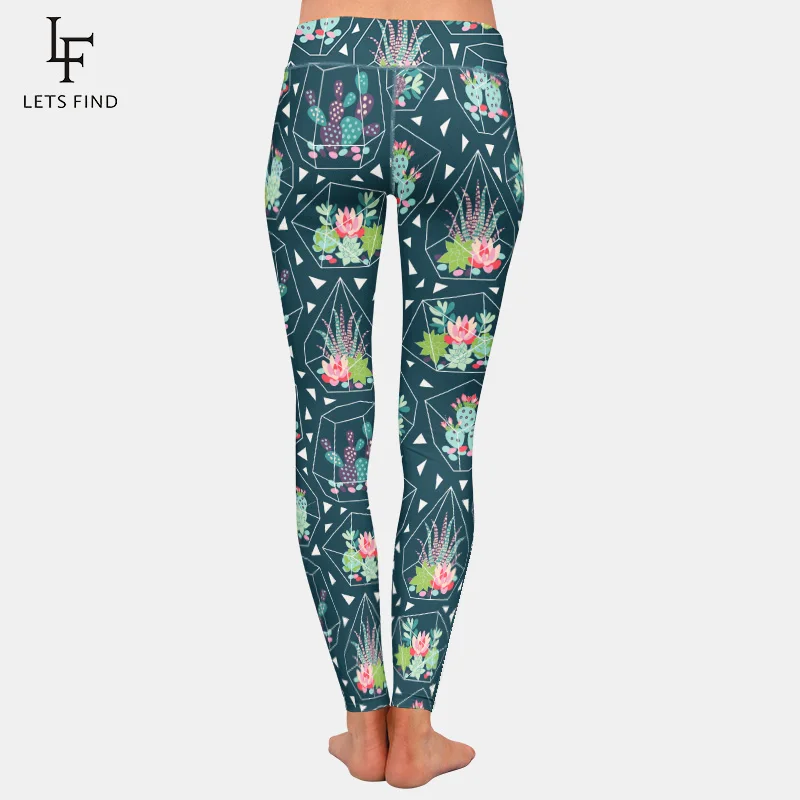 High Quality Women Fashion  High Waist Leggings 3d Printed Cactus  Milk Silk Comfortable Nine Point Pants