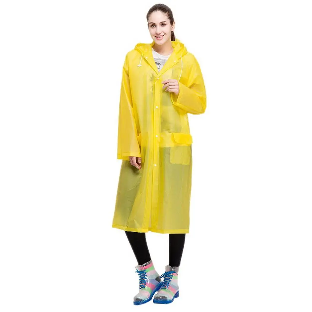 Женское длинное дождевик EVA Легкий рукав с капюшоном карманы капюшон для