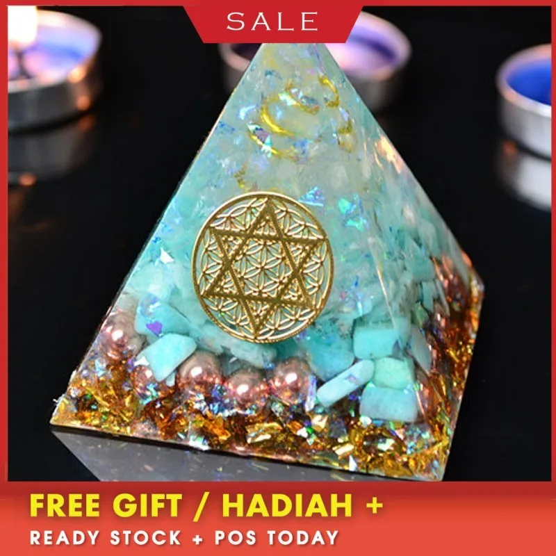 AURA REIKI Orgonite Pyramid Energy Converter Amazonite Helps Career Resin Decorative Craft Wicca Orgon Pyramid