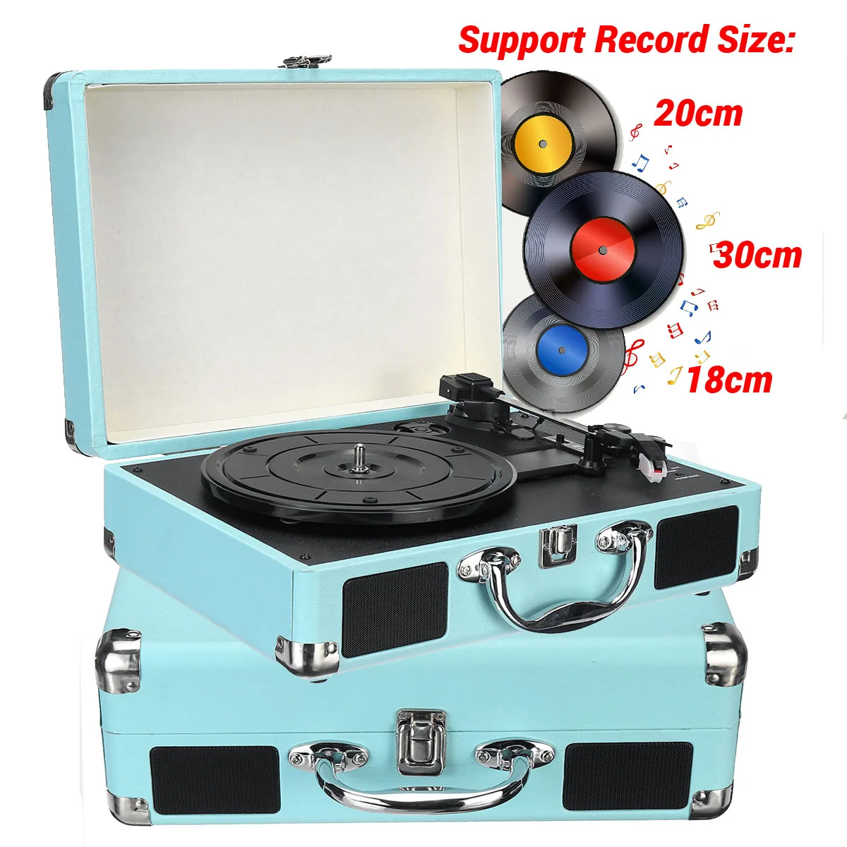 

Vintage Black 33/45/78 RPM Bluetooth Portable Suitcase Turntable Vinyl LP Record Player Aux-in Line-out AC 100~240V