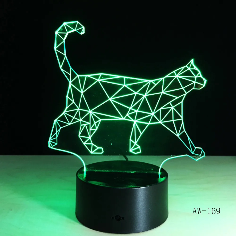 3D ночник с изображением прогулочной кошки акриловые стереоскопические