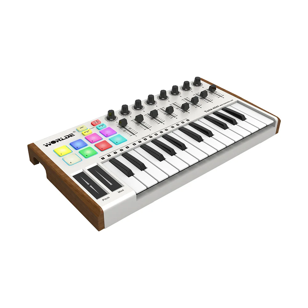 WORLDE TUNA MINI MIDI Keyboard 25-Key USB Controller 8 RGB Backlit Trigger Pads with 6.35mm Pedal Jack | Спорт и развлечения