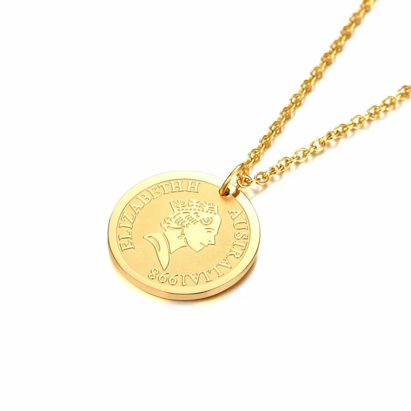 Vnox Elizabeth Australia 1998 Coin Necklaces for Women Trendy Gold Tone Stainless Steel Pendant with Adjustable Length Chain | Украшения и