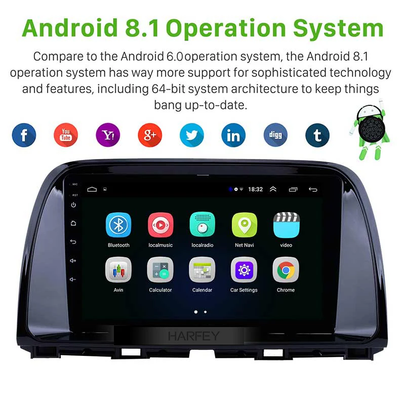 Harfey автомобильный 9 дюймовый GPS HD Navi для Mazda 2012 2015 Android 8 1 Wi Fi Bluetooth Поддержка музыки