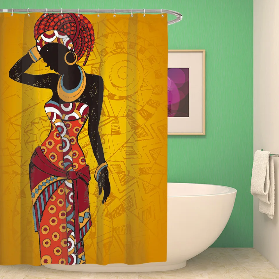 Africa Woman Girl водостойкая перегородка занавеска для ванной С 12 крючками полиэфирная