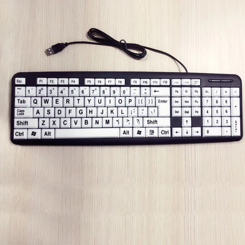 Large Print Computer Keyboard With White Keys &amp Black Letters For Visually Impaired | Компьютеры и офис
