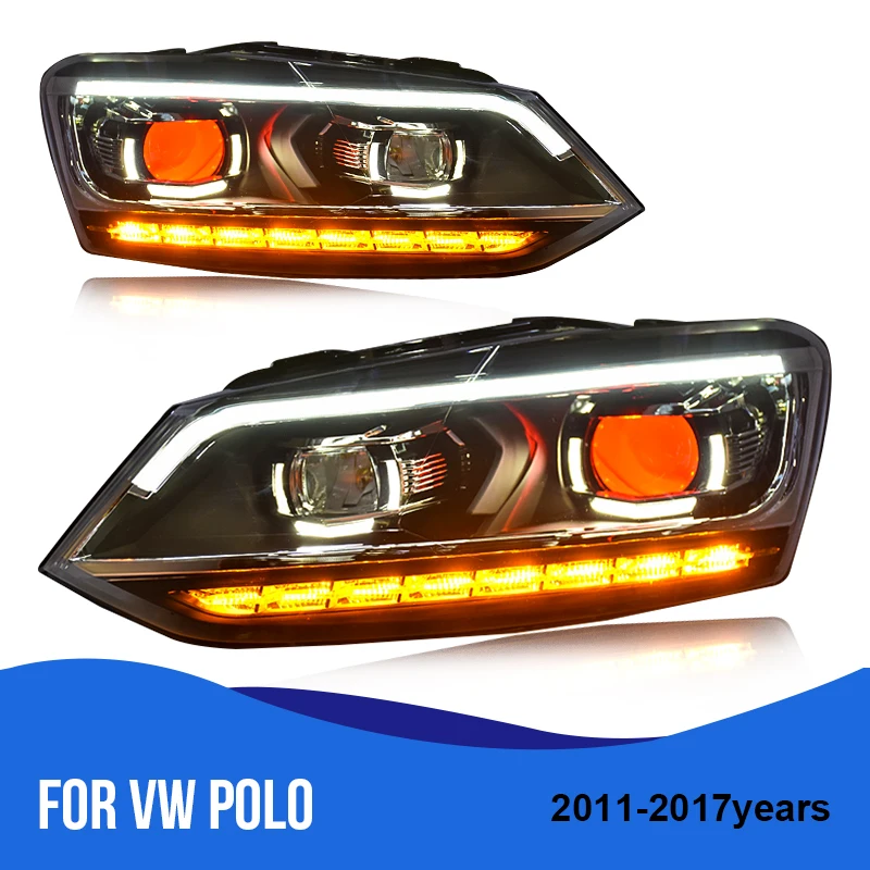 Roadot фары чехол для VW polo 2011 2017 светодиодные Противотуманные двухлучевые