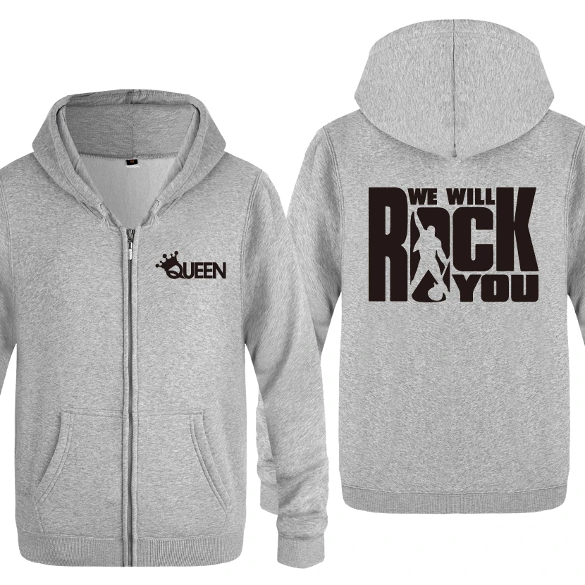 We Will Rock You Queen Band Hoodies Men 2018 Men's Fleece Zipper Cardigans Hooded Sweatshirts | Мужская одежда