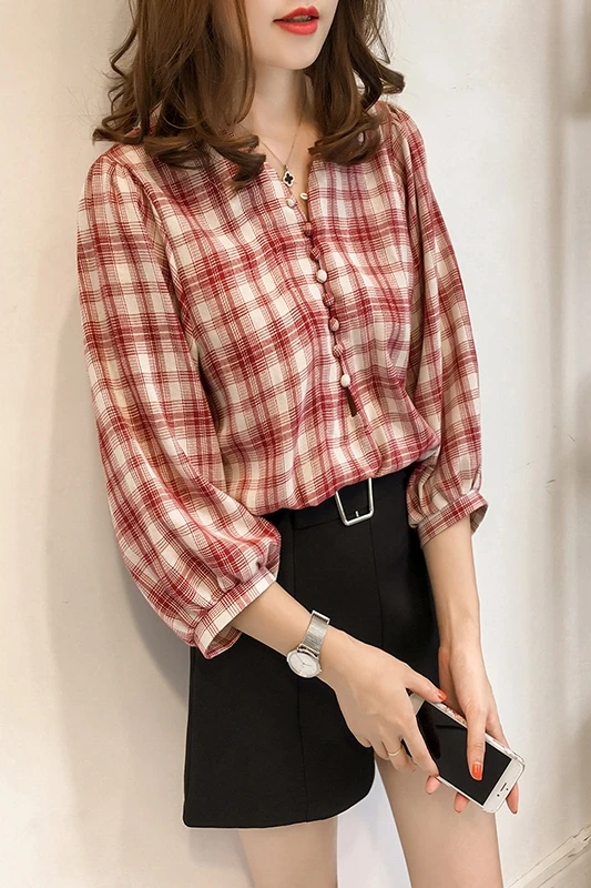 2019 новый весна Повседневное Для женщин рубашки три четверти с рукавом-фонариком