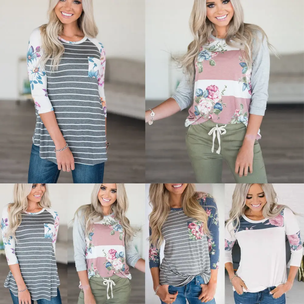 2018 New Brand Cotton Print Women Long Sleeve Floral Casual Tops Loose Shirt Pullover |