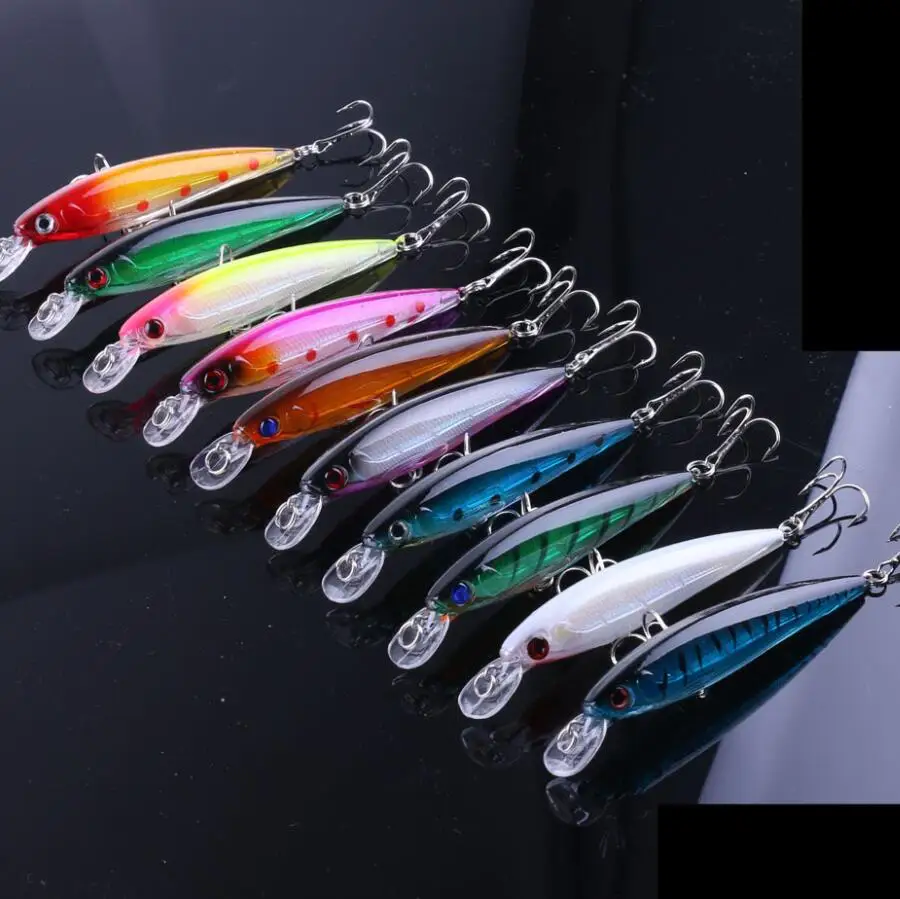 10pcs/set Laser Minnow Fishing Lure11CM-13.5G pesca hooks big fish wobbler tackle crankbait artificial japan hard bait swimbait - купить по