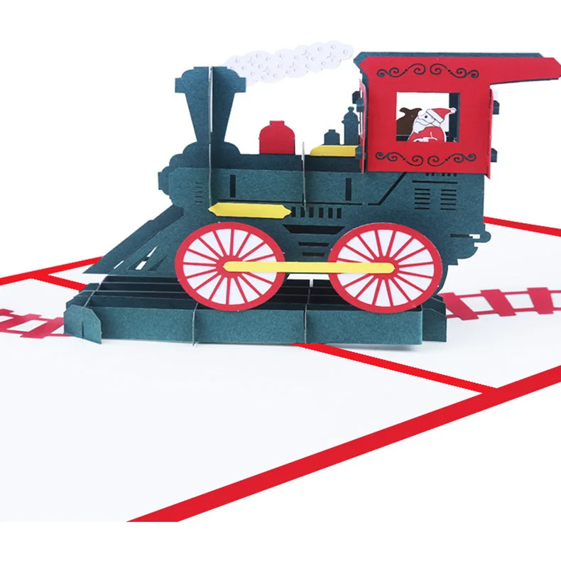 New-Santa Train Pop Up Card 3D Christmas Holiday | Канцтовары для офиса и дома