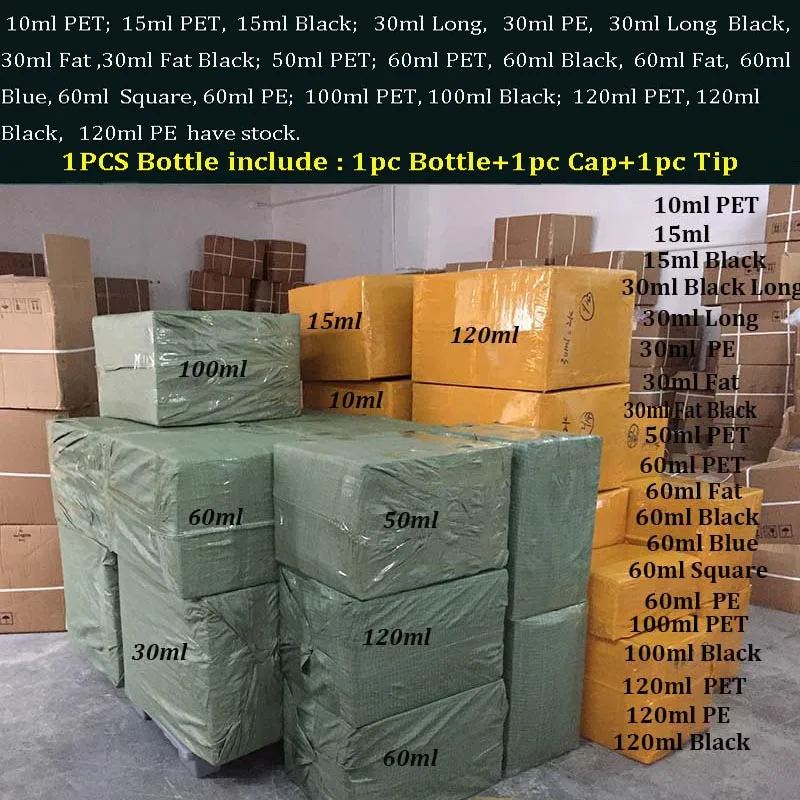500 шт PET Long Fat 10 мл 15 30 50 60 100 120 многоразовая бутылка Empaty E жидкая капельница для геля