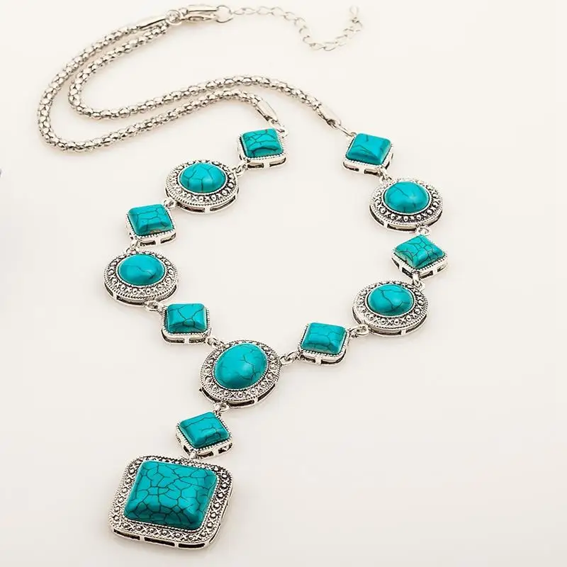 Модные ожерелья в стиле бохо с зеленым камнем подвеска серебряный воротник чокер