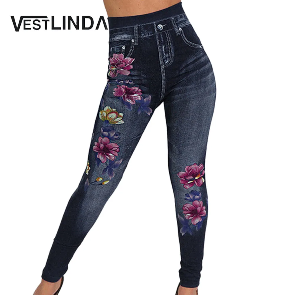 Женские облегающие джинсы VESTLINDA джинсы-карандаш с высокой талией и цветочным
